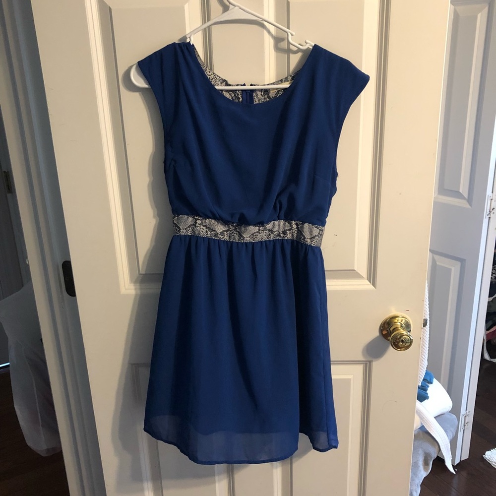 Blue dress with open back and snake skin detail